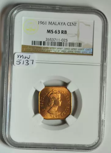 mw5137 Malaya & British Borneo; Bronze Cent 1961  NGC MS63 RB  KM#5