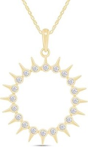 Authentic Natural Round Diamond Spikes Open Circle Pendant 18 Necklace Sterling Silver
