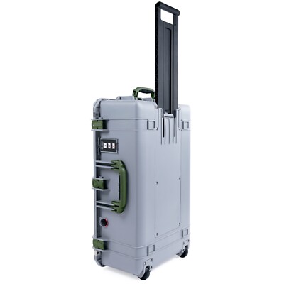Silver & OD Green Pelican 1595 Air case, empty.  With wheels.