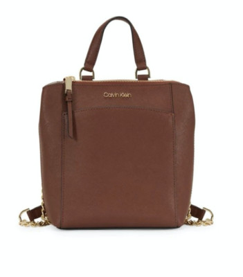 Calvin Klein L119314 Hayden Top-Zip Brown Leather Backpack