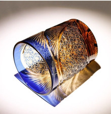 Whisky Glass Tumbler Edo Kiriko Japanese Style Warerford Hand Cut Clear 9oz blue