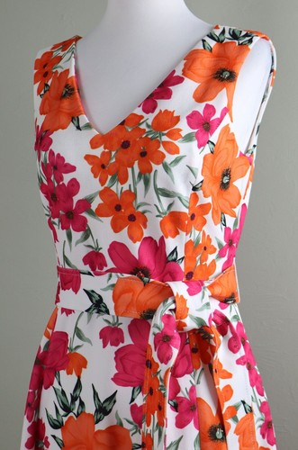 CALVIN KLEIN $149 Crepe Stretch Floral Bow Belted Midi A-Line Dress Size 4 - Picture 2 of 6