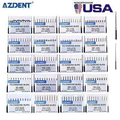 #ad AZDENT Dental Super Coarse Diamond Burs Drills FG For High Speed Handpiece $124.07