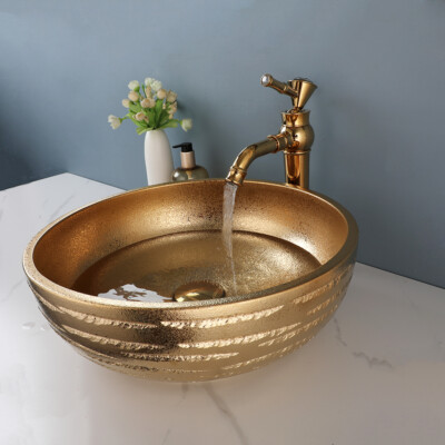 Porcelain Ceramic Bathroom Basin Vessel Sink Mixer Faucet Tap Pop Drain Set