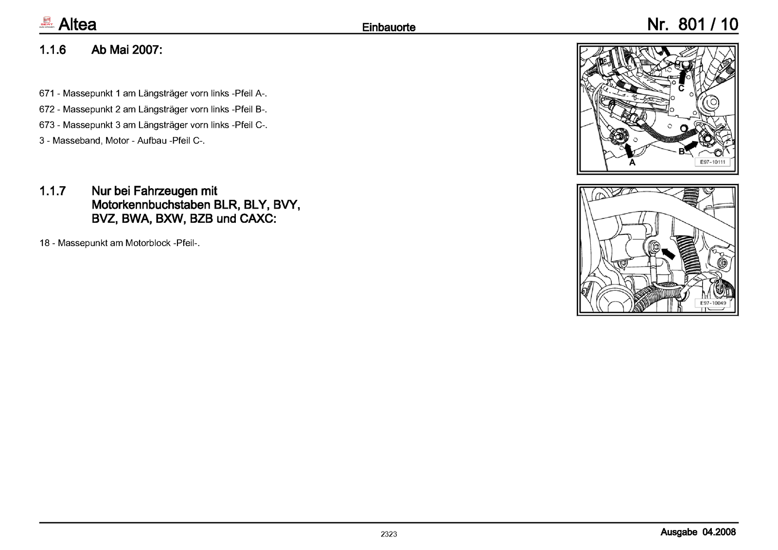 eBook Seat Altea (2004-2009) Schaltpläne / Elektrik 01.2004 - 02.2009