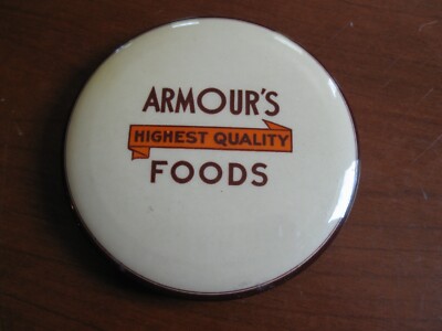 Armour's Highest Quality Foods Paperweight Pocket Magnifying Round Hand Mirror