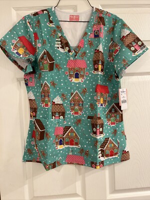 christmas scrub top large Ginger Bread Man