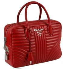 LUXURY PRADA DIAGRAMME BAULETTO BAG 1BB095 RED LEATHER NEW