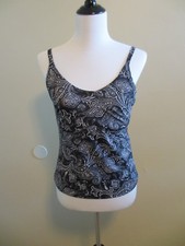 LAND'S END BLACK AND WHITE PAISLEY SWIMSUIT TOP TANKINI SIZE 8