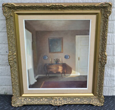Emil Philippe August Schneider Interior Scene Oil on Canvas Painting Framed