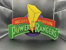 Mighty Morphin Power Rangers Logo Sign Display | 3D Wall Desk Shelf Art