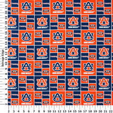 Auburn University Tigers Cotton Fabric, Burnt Orange Navy Blue - Sold by the Y