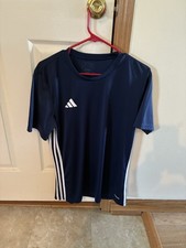 Adidas Aeroready Men  s Medium Navy Blue Soccer Training Jersey 3 Stripe