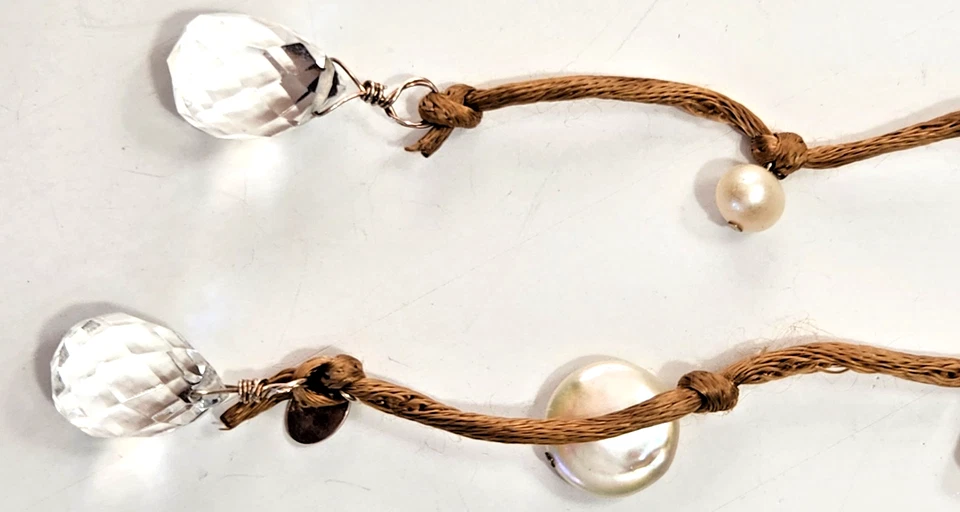 Collar Lariet Belleza Boho Diseño IN2 Cristal Agua Dulce Perla Moneda Perla Cordón Foto 2 de 4