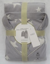 LADIES MARKS AND SPENCER GREY & WHITE STAR SUPERSOFT FLEECE PYJAMA SET SIZE M