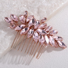 Sparkling Pink Rhinestone Hair Comb Rose Gold Wedding Hair Accessories Handmade