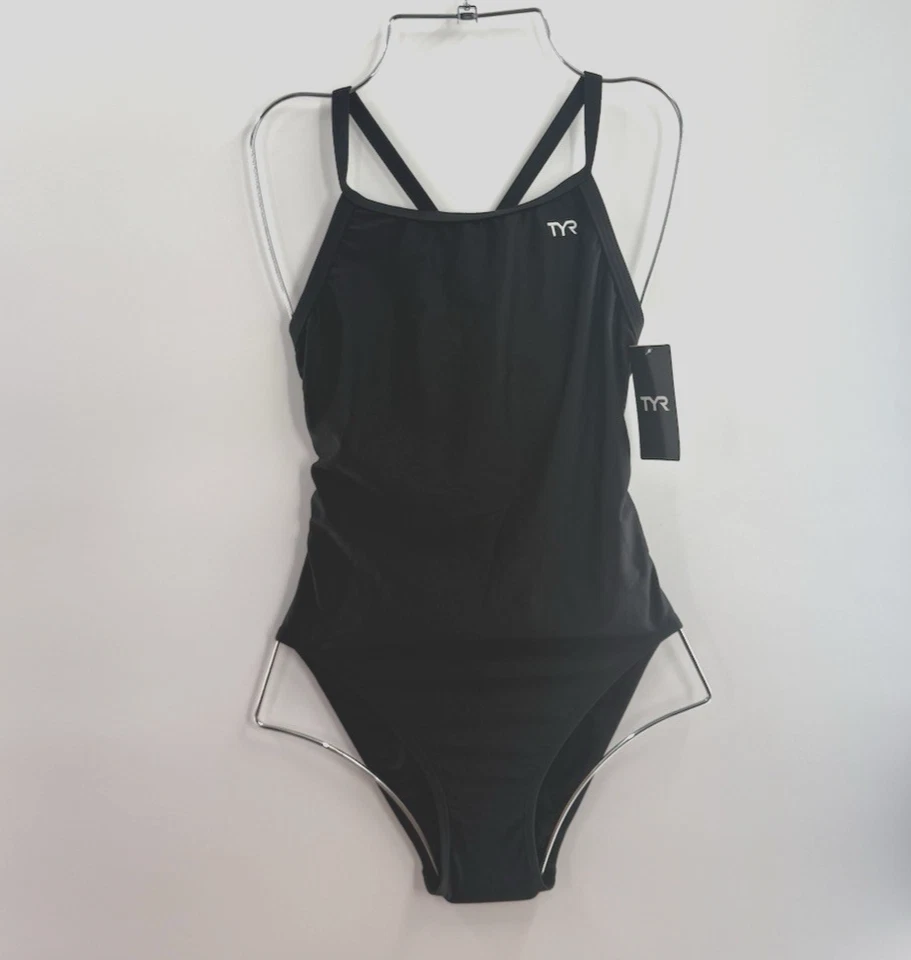 $69.99 TYR Tyreco Youth Solid Diamondback Diamondfit Swim Suit Black Size 34 M - Image 2 of 4