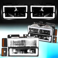 For 1988-1993 Chevy C/K Pickup Suburban Square-LED DRL Headlights Black/Amber