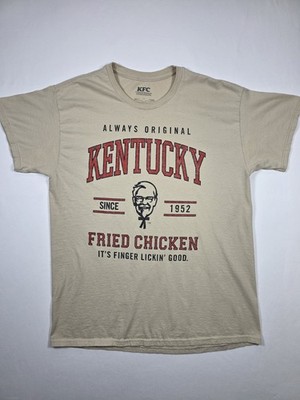 Kentucky Fried Chicken Logo Collegiate Mens Graphic T-shirt L Beige Short Sleeve
