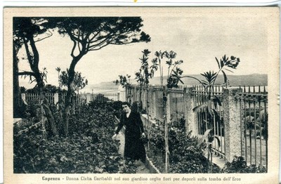 Italy Caprera - Garibaldi Wife in the Garden old sepia postcard