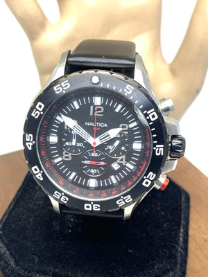 Nautica Men's Watch N17526 Quartz Chronograph Black Dial Leather