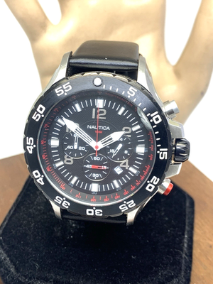 Nautica Men's Watch N17526 Quartz Chronograph Black Dial Leather