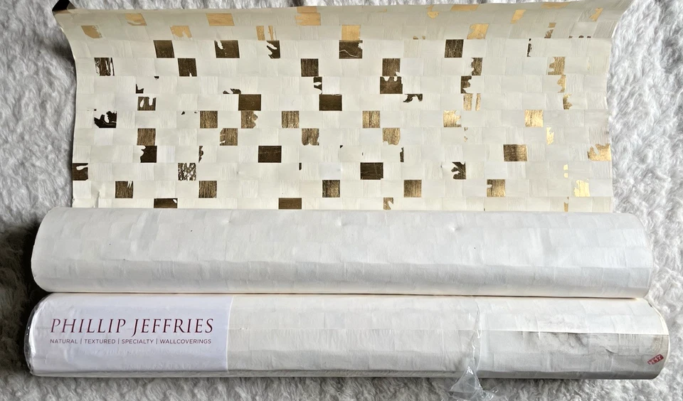 Rollos de papel tapiz 24 YDS Phillip Jeffries 6413 rejilla dorada abedul y oro Foto 4 de 4