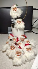 11 VTG SANTA CLAUS HEAD CHRISTMAS ORNAMENTS w/ WIRE GLASSES  COTTON BEARD2.5"