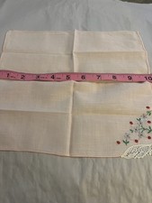 Vintage Blue  Red Embroidered Lace Corner Floral Hankie VGC  