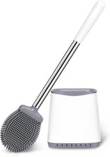 Silicone Toilet Brush Set with Holder - Flexible  Non-Scratch Cleaning Tool