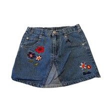 Vintage Barbie Avenue Girls Blue Denim Floral Embroidered Skirt Size 5 Y2K 2000