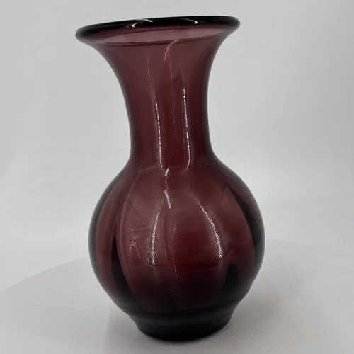 MCM Mid Century Modern BLENKO Glass Heavy Amethyst Purple Vase 7”