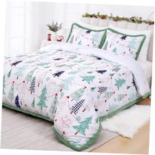 3 Pieces Christmas Duvet Cover Size with Plush Edge Christmas Tree King Teal