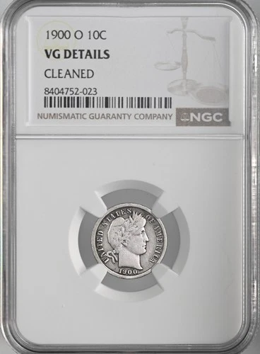 1900-O  10C BARBER SILVER DIME  NGC VG DETAILS  "CLEANED"  #8404752-023