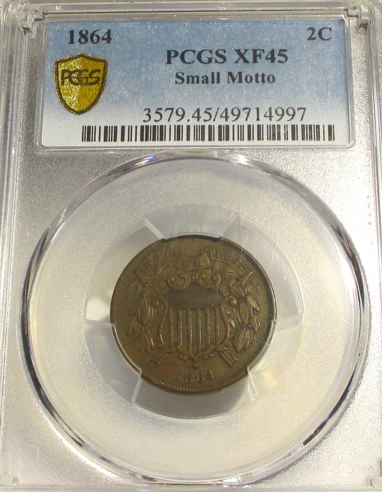 1864 TWO CENT PIECE SMALL MOTTO 2C PCGS XF 45 RARE US COIN - Image 3 of 4