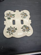 Porcelain Dual Light Switch Plate Cover Off White Hand Painted Flower Daisy 