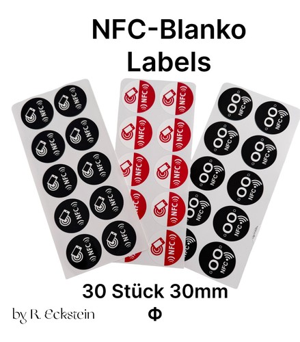 30 Stück NFC-Labels sortiert mit 30mm Durchmesser ohne⚠ Chip, nur zum überkleben - Bild 1 von 6