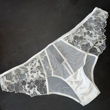 NWT Victoria's Secret XS cheeky panty WHITE LACE MESH satin Floral embroidery