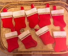 Lot Of 9 Red And White Traditional Mini Christmas Stockings Felt Small