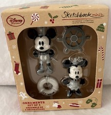DISNEY STEAMBOAT WILLIE MICKEY SKETCHBOOK CHRISTMAS ORNAMENTS SET OF 4 NIB