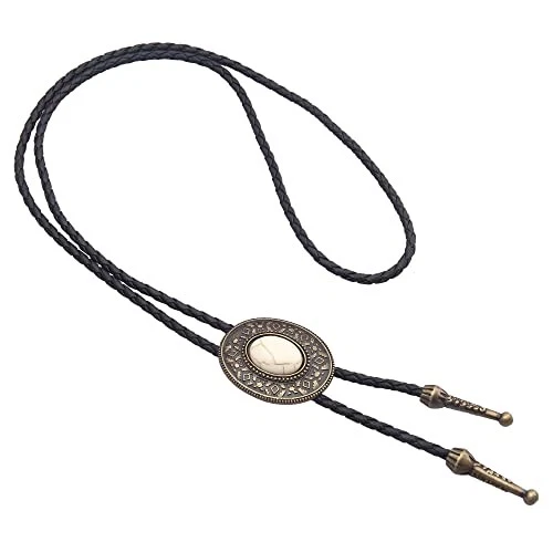 Галстук-боло из бирюзового камня с кожаной веревкой вестерн Jbl014 - белый агат - золото - Изображение 3 из 4