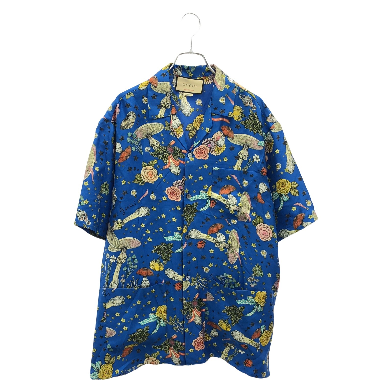GUCCI x Higuchi Yuko Blue Multicolor Silk Short Sleeve Shirt Size 46 Preowned Mens Fashion