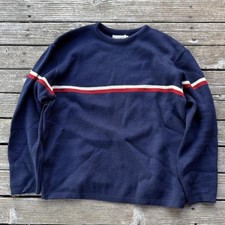 VTG 70s Avalanche Lasley-Seattle Blue W/ Red White Stripes Knit Sweater Mens L