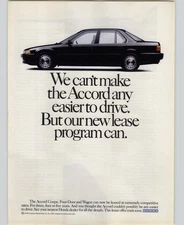 1991 Vtg Car Print Ad Black Honda Accord Four-door Coupe Collectible Ephemera