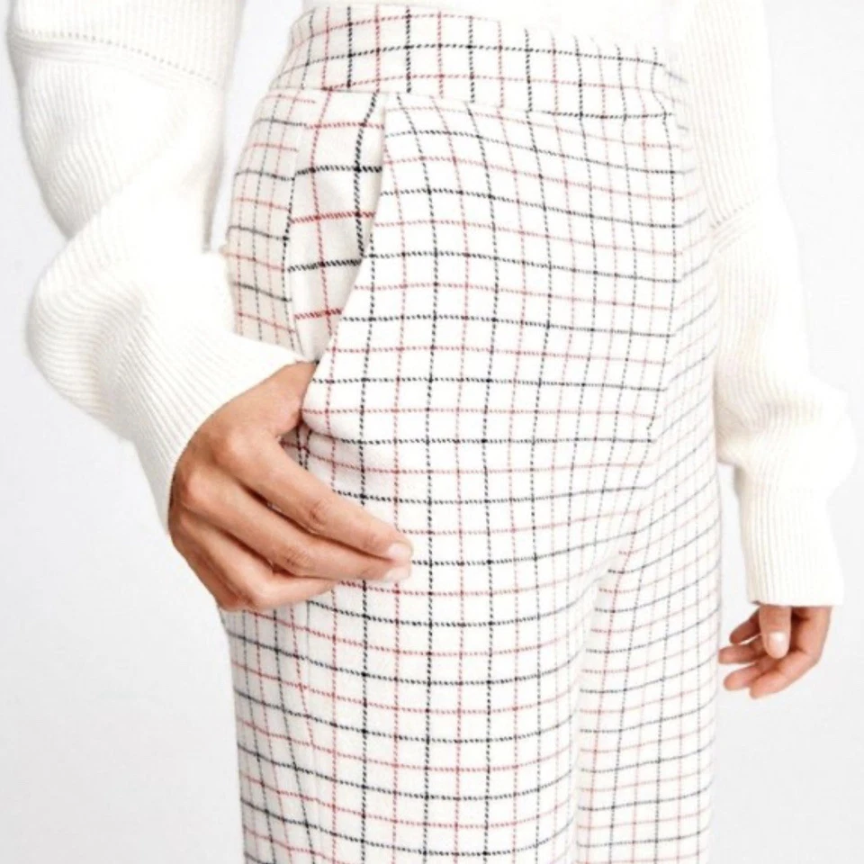 Rag & Bone Pants Women’s Sz 6 High Rise Lambswool Ivory Poppy Check Ankle Length - Image 2 of 4
