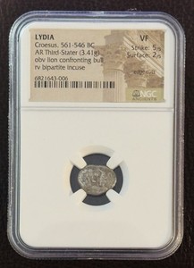 Lydia Croesus AR Third-Stater Lion/Bull 561 BC NGC Ancients Certified - VF 5/2
