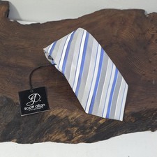 Scott Allan Collection Tie Silver Gray Blue Striped Silk Necktie NWT