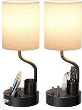 Bedside Table Lamps Bedroom Set of 2 Nightstand Light W/ AC Outlet