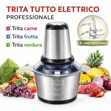 Tritatutto Elettrico Professionale 3L Acciaio INOX 4 Lame Tritacarne Verdure