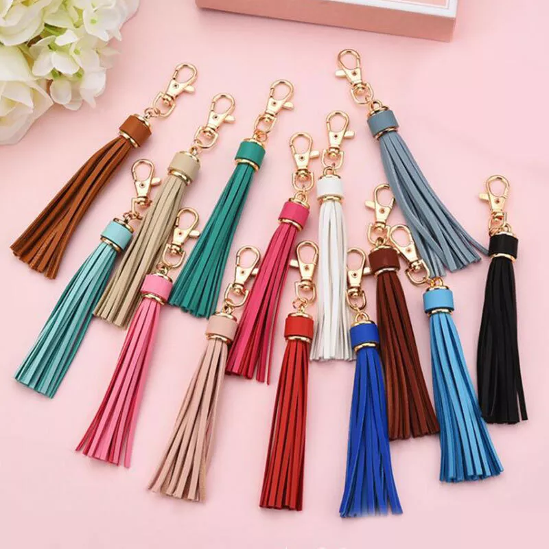 PU Leather Tassel Keychain for Handbag Phone Car Key Jewelry DIY Keychains Charm